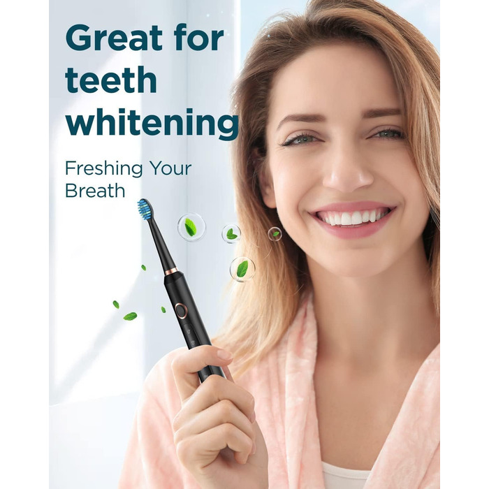 Електрична зубна щітка Sonico з 8 насадок, 5 режимів, чорна. Для подорожей.