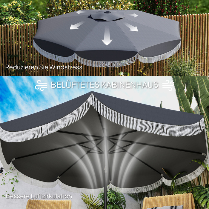 Сонцезахисний парасолька Outsunny Ø269 см, UV 30+ Парасолька восьмикутна, для балкона, пляжу, вітростійка, для ринку, з ручним механізмом, захист від сонця для пляжу, балкона, саду, темно-сіра | Aosom