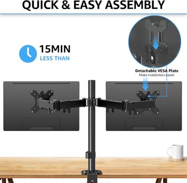 Кріплення для монітора MOUNTUP Dual - для 2 моніторів 13-32 дюйми, регульоване, настільне, VESA 75/100mm