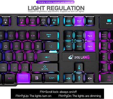 Бездротова клавіатура з підсвічуванням RGB, 2.4G, перезарядна, механічна, 104 клавіші + Миша RGB 2400 DPI, 6 кнопок + Килимок для миші Чорний