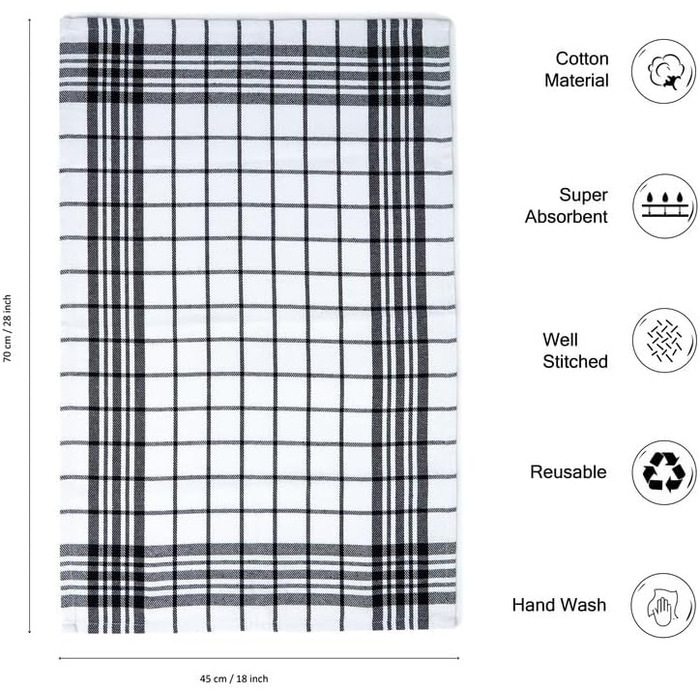 Encasa Frottee Kitchen Towel Set – 70x45 cm – absorbent multipurpose cleaning cloth, reusable towel and dishcloth (12-pack – Black Combination)