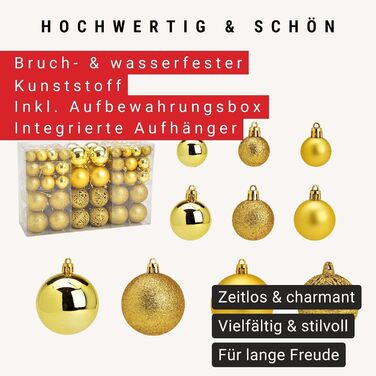 Набір прикрас для ялинки WOMA - 50 кульок, 22 кольори, пластик, ялинкові прикраси, декор, 100 шт. (Lemon Gold)