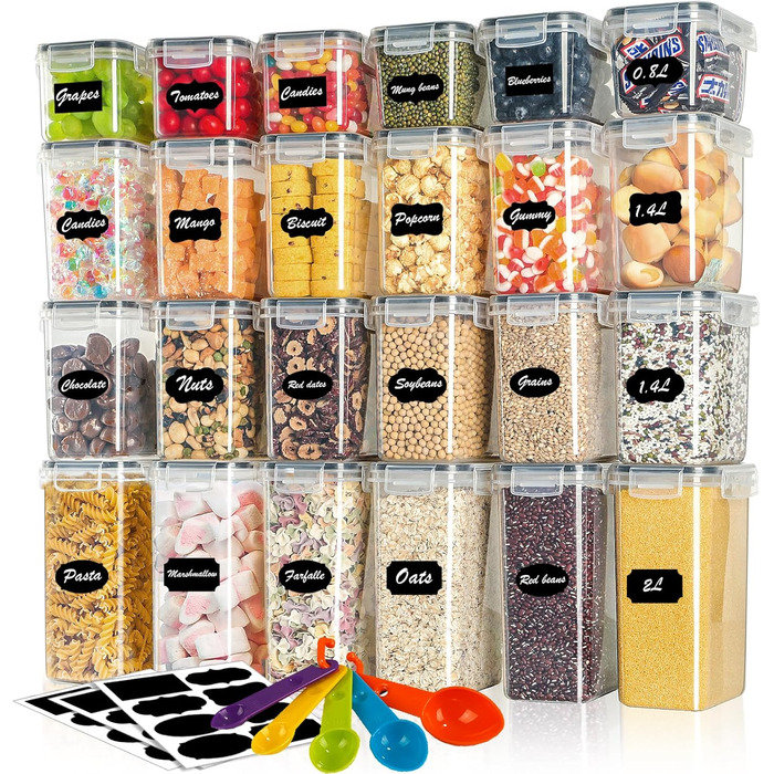 Набір контейнерів для зберігання Withosent (24 шт.) з кришкою, 2L, 1.6L, 0.8L