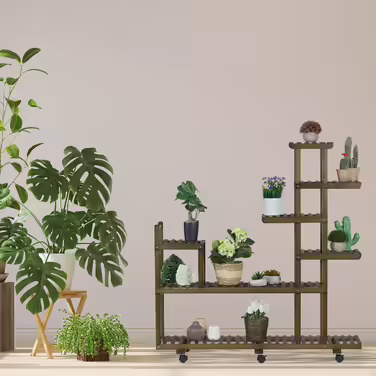 Relaxdays Brown Plant Shelf Bamboo 7 Shelves
