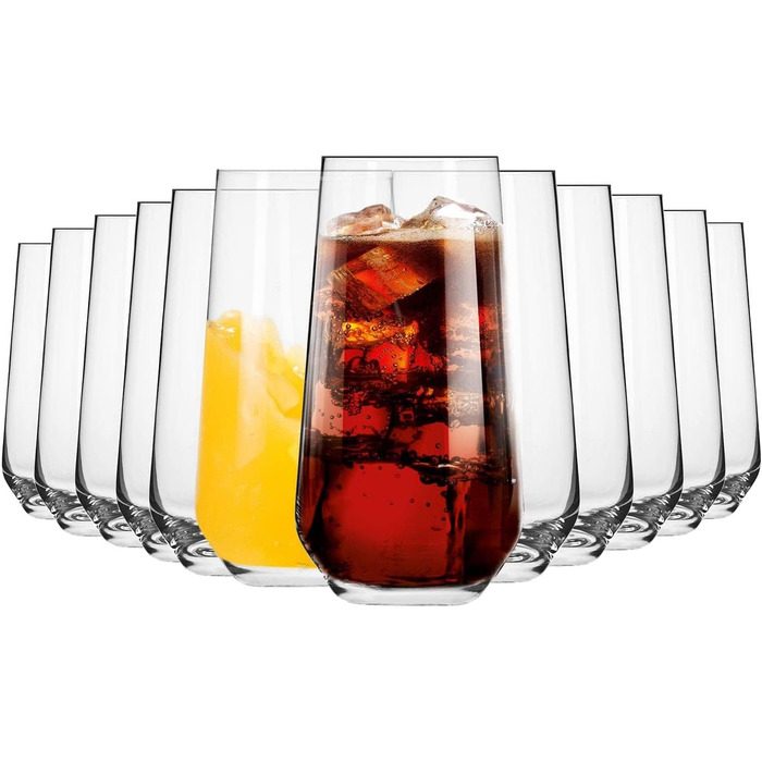 Krosno Water Glasses Highball Glasses Drinking Glasses | Set of 12 | 480 ML | Splendour Collection | Perfect for home, restaurants, and parties | Dishwasher safe