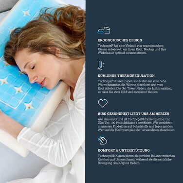 Technogel New Generation Original Deluxe Orthopedic Neck Support Pillow Antibacterial, Cervical Gel Pillow for Back & Side Sleepers incl. Pillowcase
