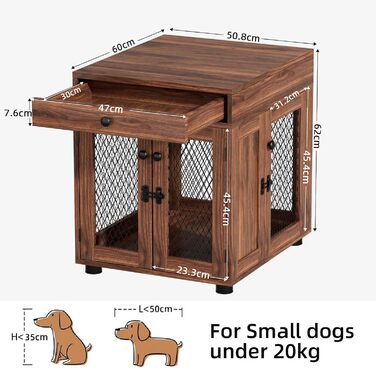 Клітка для собак VOWNER з дерева, 3 двері, з ящиком, 51x60x62 см, для собак до 20 кг, горіховий колір