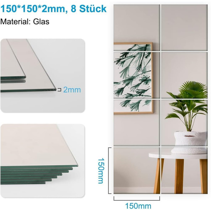 Дзеркальна плитка на клейкій основі 15x15 см, 24 шт. для декору стін, ванної кімнати, шафи, вітальні, спальні