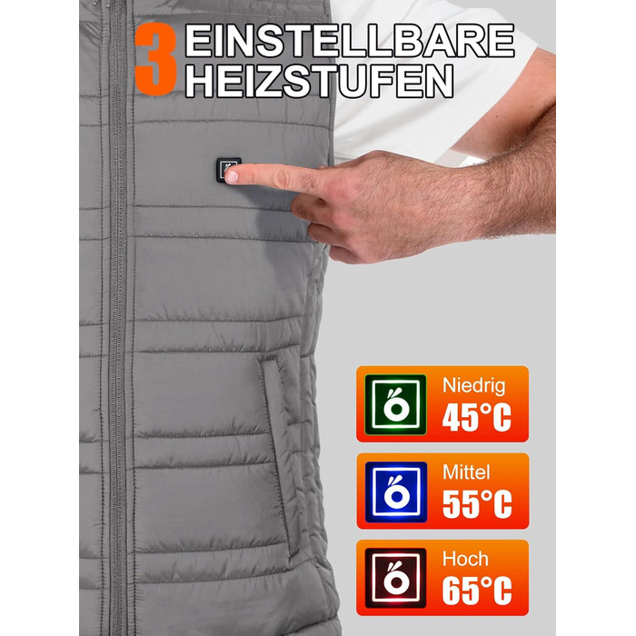 Обогреваемый жилет UNBON для мужчин и женщин с Powerbank 10000mAh USB, 3 режима нагрева, 6 зон обогрева, аккумулятор (L, Серый)