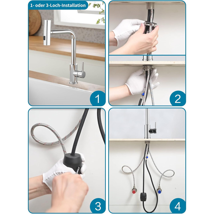 Кухонний змішувач Schwarz Waterfall з висувною лійкою та 3 режимами струменя, поворотний на 360°, з гальванічним покриттям сріблястого кольору