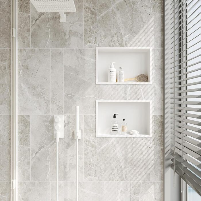 Neodrain Corner Shower Tray Stainless Steel Shower Tray Single Shelf Storage for Bathroom Brushed (White, 45 x 30 cm)