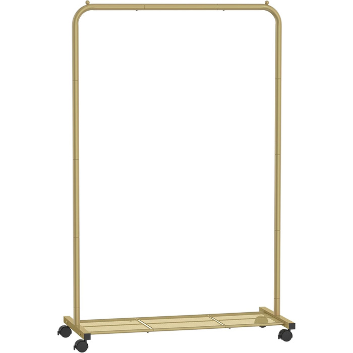 SONGMICS Clothes Rack, Rolling Garment Rack, Metal Clothes Stand, Rolling Wardrobe 91 cm wide, with Shelf, 2 Wheels with Brake, Rod Loadable up to 40 kg, Gold HSR025A01