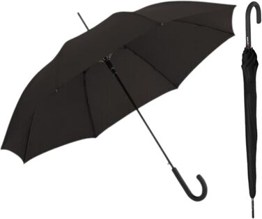 Knirps T.760 Stick Automatic Umbrella with Curved Handle – Windproof Travel Stick Umbrella with Automatic Open Button – Umbrella for Adults – 105 cm Diameter Stick Umbrella Black