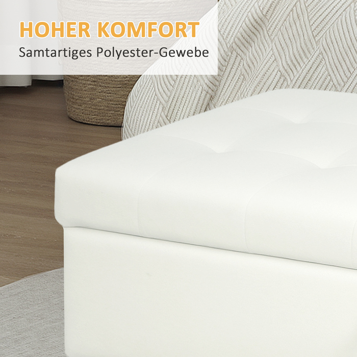 HOMCOM Upholstered Ottoman with Storage, Wooden Legs, Soft Fabric Cover, Cream White