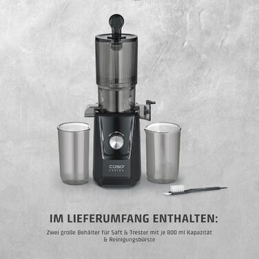 CASO Juice Fit - повільний соковичавник, переможець тесту Haus & Garten, 40 обертів/хв, велика завантажувальна воронка 130 мм, чорний