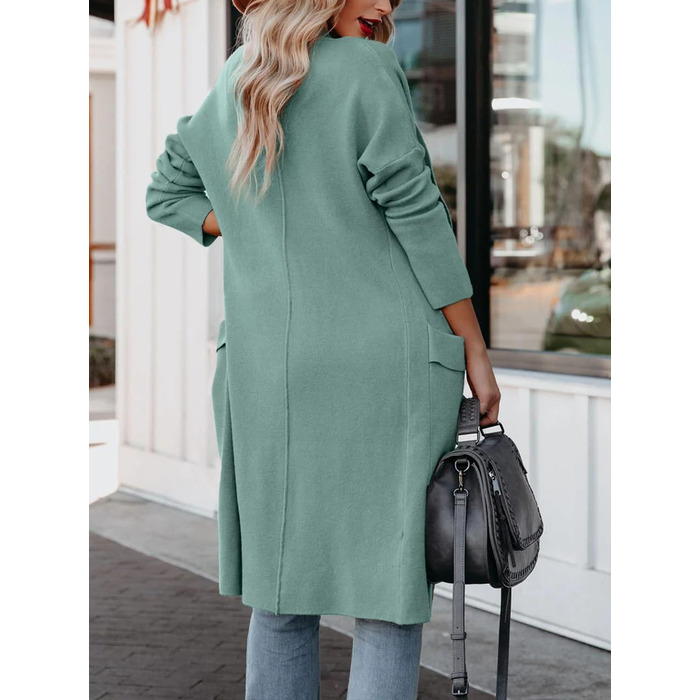 Жіночий кардиган з відкритим передом та бахромою, довгий, однотонний, колір: бірюзовий