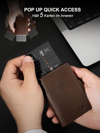 GSG SINCE 1998 Men's Leather Wallet, Slim Wallet with Coin Pocket & RFID Protection Card Holder Portomonee for 9-10 Cards, Slim Wallet for Men Dark Brown