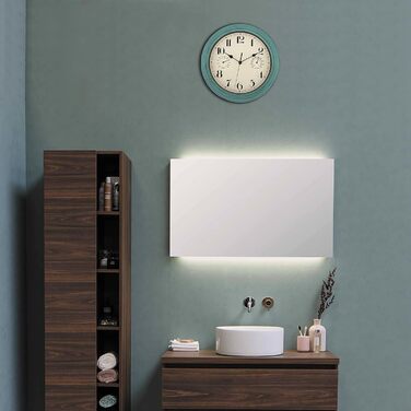 Foxtop Funk Wall Clock, Indoor Outdoor Weatherproof Wall Clock with Temperature Display and Hygrometer, No Ticking Sound Silent Retro Clock for Terrace Bathroom Kitchen Living Room Home Decor (Bronze, 30cm) (Green)