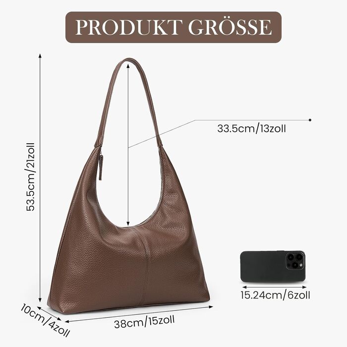 Сумка GSenhui Hobo з м'якої шкіри: вінтажна жіноча сумка-тоут на плече, однотонна, колір кава