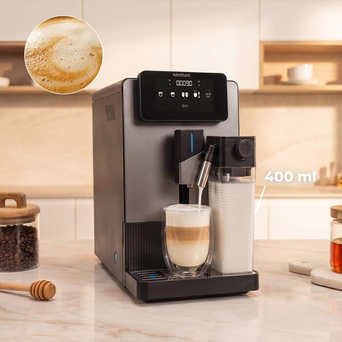 Кавомашина автоматична Cecotec Cremmaet Latte Art Elite 1500 Вт, 19 бар, керамічні жорна, 1.1л + 400мл, для капучино та лате