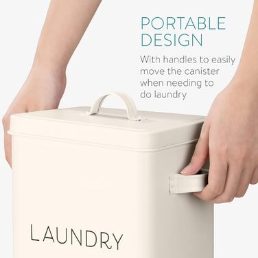Navaris Laundry Detergent Box with Measuring Spoon - Metal Storage Box for Laundry Detergent - Laundry Dose Lid - Vintage Washing Powder Box Container - white