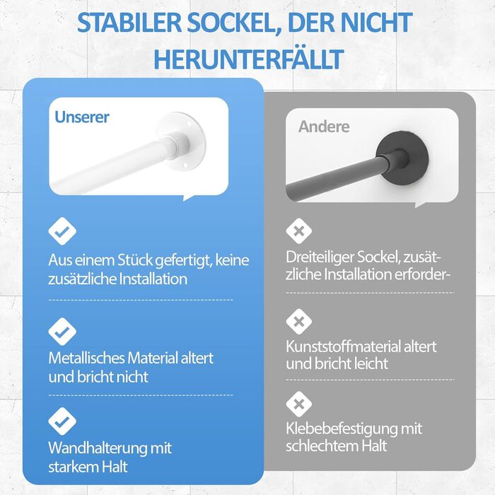 Регульована штанга для душу L-подібної форми, 60-134 см, з кріпленням для завіси та підставкою для стелі, для ванни/ванної кімнати, білий, монтаж вимагає свердління