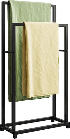 Підставка для рушників, тримач рушників, підлогова стійка з 3 перекладинами, для ванної кімнати, сталева, чорна, 2 яруси