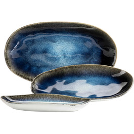 MÄSER Frozen Series Set of 3 Serving Plates, Ceramic Serving Dishes in 3 Sizes, Modern Vintage Look, Colorfully Speckled Glaze, Stoneware, Blue Small