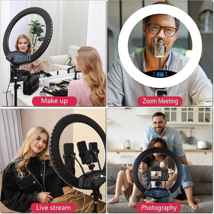 LED кільцеве світло з штативом, 48.3 см, дисплей, сенсорне керування, регульоване світло для макіяжу, студії, портретів, влогів, відеозйомки, з сумкою та пультом дистанційного керування, CRI > 97