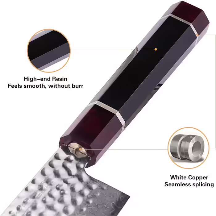 FINDKING Eternity Series Japanese Chef's Knife with ABS Sheath, Professional Kitchen Knife, 9Cr18MoV Damascus Steel Blade, Resin Octagonal Handle, Sharp, for Cutting Meat, 8 Inch/21CM