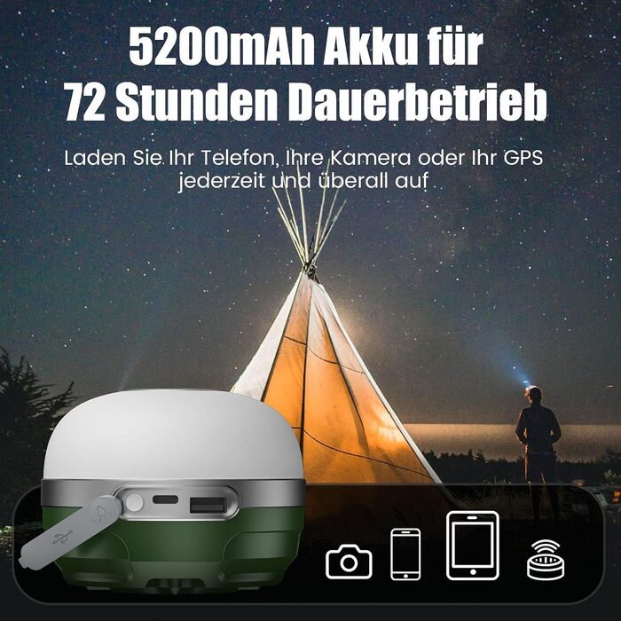 Camping Lamp with RGB Color Changing, LED Camping Lantern with 5200mAh USB Rechargeable, 6 Brightness Modes & Built-in Strong Magnet, Steplessly Dimmable Camping Lamp emergency kit for Hiking, Outdoors