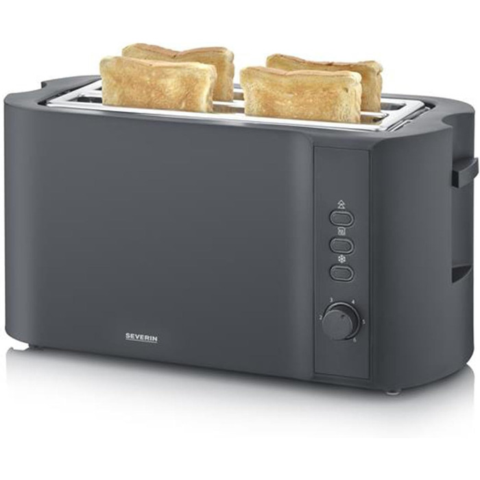 Тостер SEVERIN AT 2591 DESIGN: 4 слоти, підставка для бургерів, 1400 Вт, чорний матовий