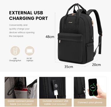 LOVEVOOK Рюкзак для жінок, великий, 18 дюймів, рюкзак для школи з відділенням для ноутбука, елегантний рюкзак для подорожей, рюкзак для університету, офісу, роботи, чорний, 18 дюймів, A-чорний