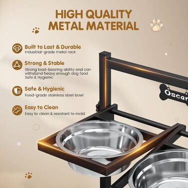 Підвищена годівниця для собак Sunowl, регульована висота та кут, 2 миски, нержавіюча сталь, повільне годування, антиковзаюча підставка