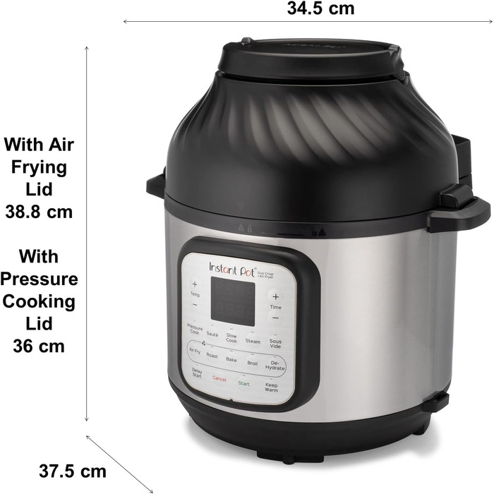 Instant Pot Duo Crisp + Air Fryer 11-in-1 Electric Multi-Cooker 7.6 L - Pressure Cooker, Air Fryer, Slow Cooker, Steamer, Sous Vide Device, Dehydrator with Grill, Keep Warm and Baking Function Silver 8 Liter Duo Crisp + Air Fryer