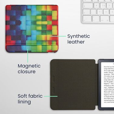 Чохол-книжка kwmobile для Kobo Libra Colour/Tolino Vision Color - яскравий чохол для eReader (кольорові кубики, зелено-блакитний)