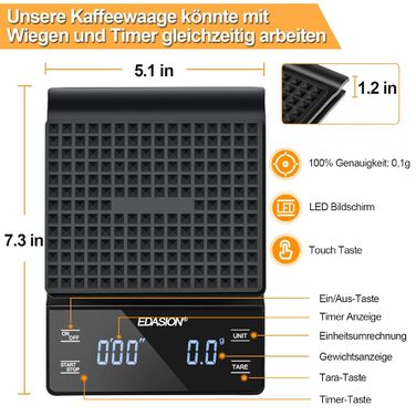 Електрична вага для кави з таймером, 0,1г/3кг, преміум-якість, для приготування еспресо, з LED-дисплеєм, чорна