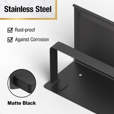 Тримач туалетного паперу HITSLAM без свердління, чорний, нержавіюча сталь з полицею, самоклеючий, для ванної кімнати