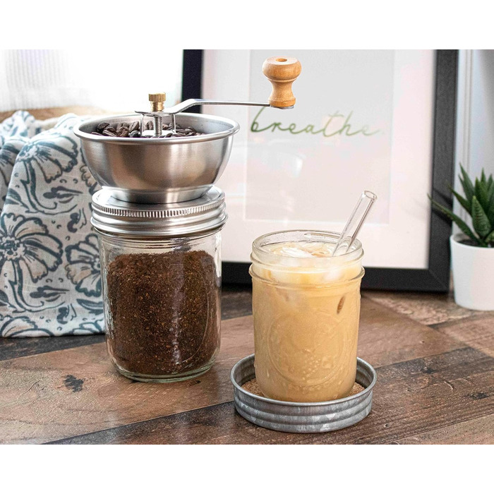 Кришка для кавомолки Mason Jar Lifestyle – меліть каву та спеції безпосередньо в банки Mason Jar – підходить для банок з широкою горловиною – нержавіюча сталь & довговічний дизайн