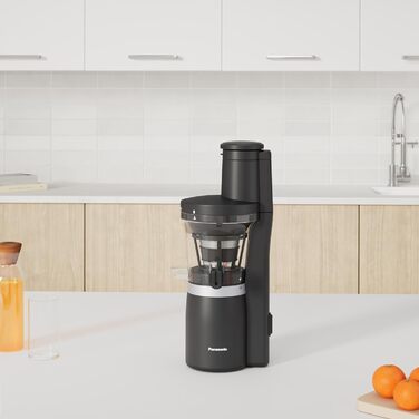 Panasonic Slow Juicer MJ-L700KXE, electric fruit press, juicing whole fruits and vegetables, 75mm opening, sleek design, safe and practical, Black, Matte Black Single