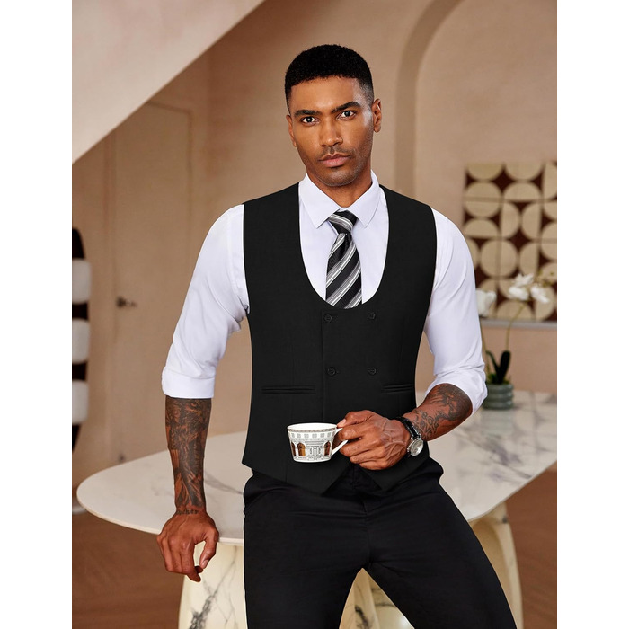 Костюм чоловічий COOFANDY ZTJ006642, двобортний, з V-подібним вирізом, чорний, XXL