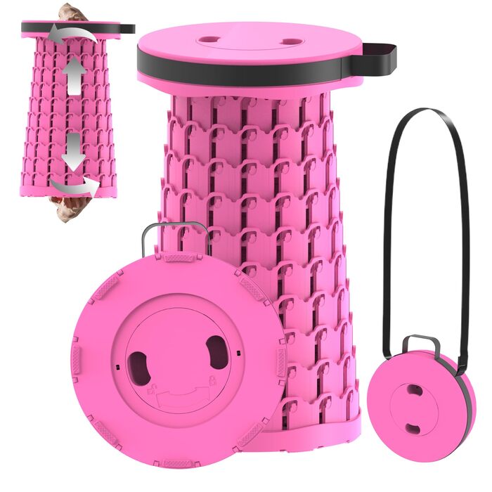 Тeleskopний складаний стільчик для кемпінгу, риболовлі, подорожей, барбекю та піших прогулянок. Міцний, витримує до 280 кг, з карабіном, колір: смарагдовий (26x26x46 см)