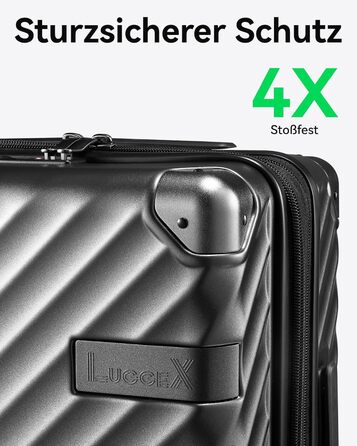 LUGGEX Carry-on Suitcase Hard Shell with Wheels - Expandable to 38L - Robust Polycarbonate for Stress-Free Travel (Metallic Black, 20/24/28)