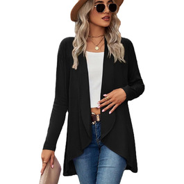 Кардиган Faulily Daen Langar з відкритою фронтальною частиною, в'язаний, однотонний, водоспадний, XL, чорний