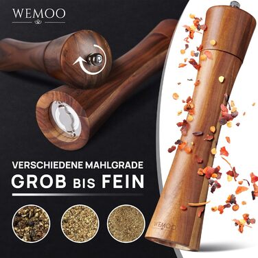 Wooden Salt and Pepper Grinder Set, Very Large (25.5 cm) | Spice Grinders with Durable Ceramic Grinder | Extra Filling Spoon and Cleaning Brush | Set with Pepper and Salt Mills