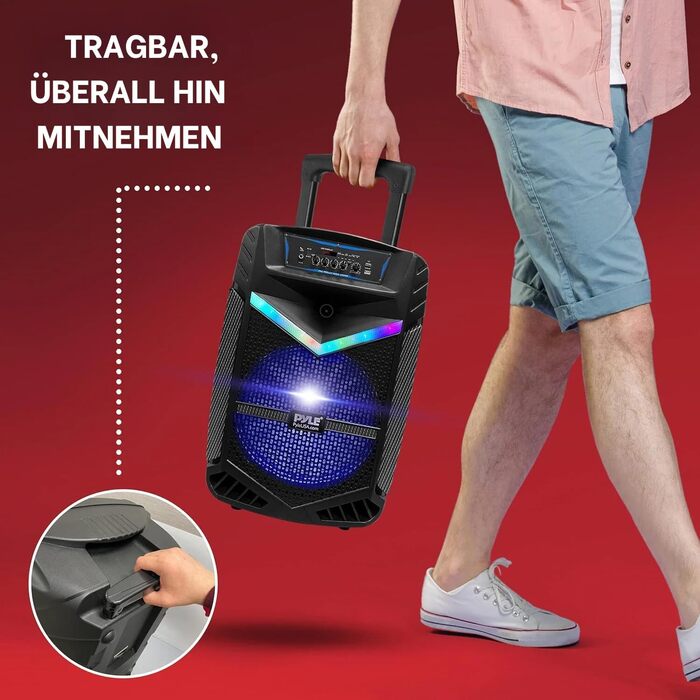 Pyle PA Bluetooth акустична система – караоке-машина з мікрофоном, 400W, 8” сабвуфер, світлодіодне підсвічування, USB/SD-радіо, функція запису