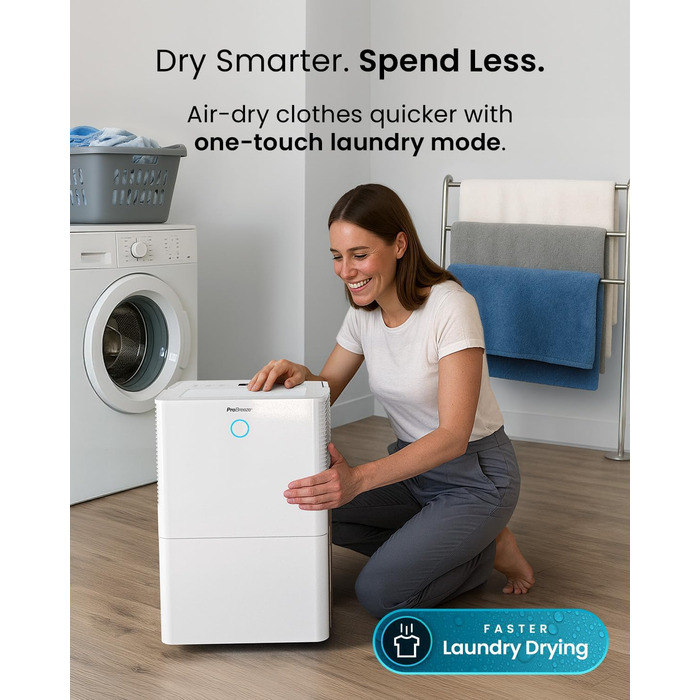 Про Breeze OmniDry - електросушарка повітря з Wi-Fi, 12л/24г, режим прання, датчик вологості, таймер, проти цвілі, для приміщень до 25м²