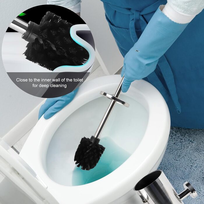 EXLECO Щітка для унітазу з нержавіючої сталі з запасним наконечником, підставка, комплект для ванної кімнати, золота
