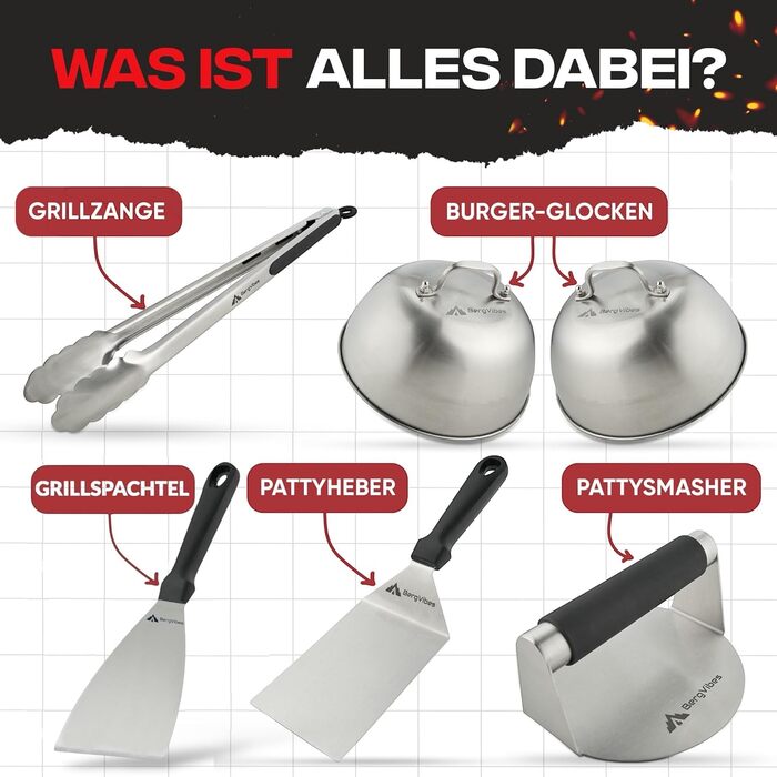 Набір для приготування Smash Burger Bergvibes (6 предметів) з нержавіючої сталі