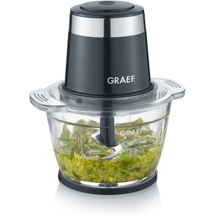 Multi-Zerkleinerer GRAEF CH502: Чорний подрібнювач з нержавіючої сталі, керування однією рукою, для фруктів та овочів